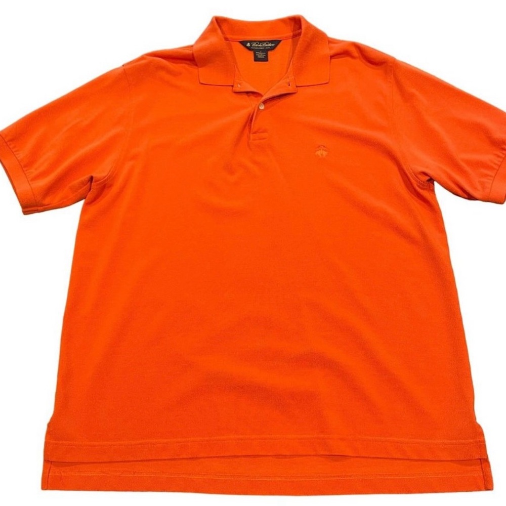 Brooks Brothers Men's L Orange Performance Knit Cotton Pique SS Polo Shirt